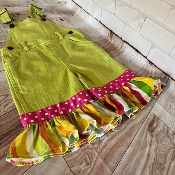 Bizi Bodi Lime Green Kids‎ Overalls Size 2T Quirky Cute| Whimsical Kid wear - Picture 3 of 8